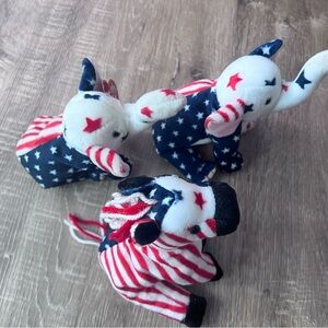Lot of 3 TY Beanie Baby Horse Elephant Lefty Righty 2000 Beanie Baby US Flag
